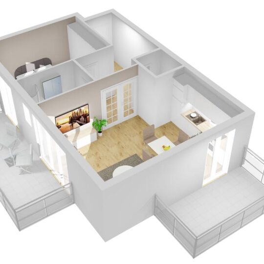 Ferienwohnung Helene im Ostseebad Baabe auf der Insel Rügen an der Ostsee nahe Binz - Ansicht der Wohnung in 3D